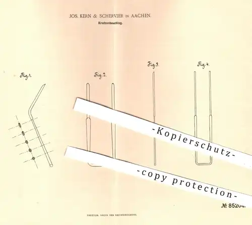 original Patent - Jos. Kern & Schervier , Aachen , 1895 , Kratzenbeschlag | Elastizität der Kratzenzähne | Spinnerei !!