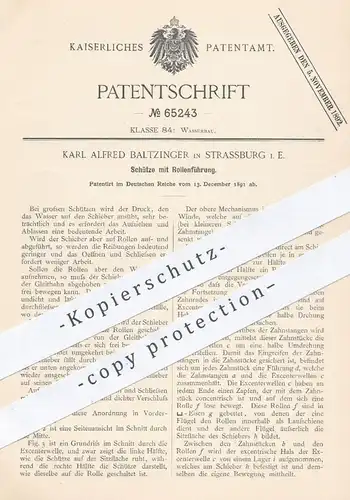 original Patent - Karl Alfred Baltzinger , Strassburg , 1891 , Schütze mit Rollenführung | Wasserbau , Wasser - Schleuse