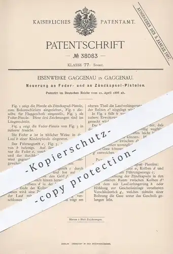 original Patent - Eisenwerke Gaggenau , 1886 , Feder- u. Zündkapsel - Pistolen | Feuerwaffen , Pistolen , Revolver !!!