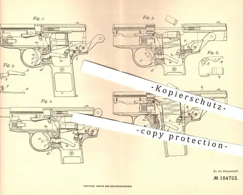 original Patent - W. John Whiting , Handsworth / Birmingham , 1904 , Abzug für Feuerwaffen | Pistolen , Waffe , Revolver