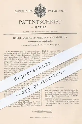 original Patent - Daniel Moreau Barringer , Philadelphia , 1893 , Diopter - Visier für Waffen | Pistolen , Revolver !!!