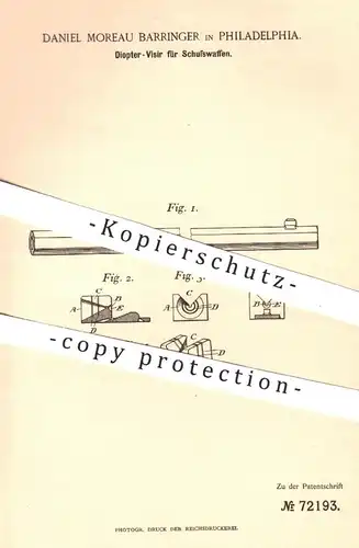 original Patent - Daniel Moreau Barringer , Philadelphia , 1893 , Diopter - Visier für Waffen | Pistolen , Revolver !!!