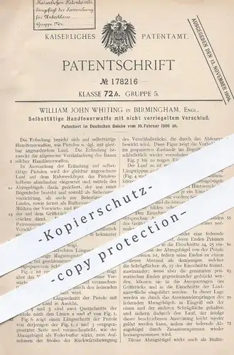 original Patent - William John Whiting , Birmingham , England , 1906 , Handfeuer - Waffe | Pistole , Pistolen , Revolver
