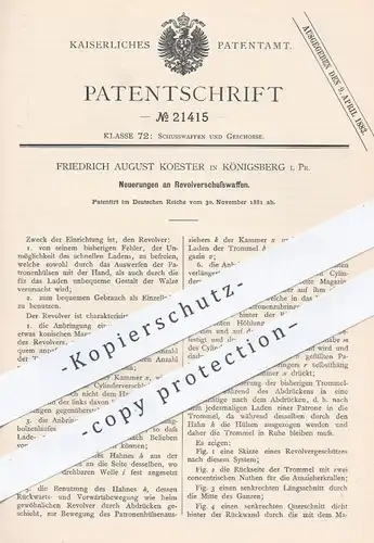 original Patent - Friedrich August Koester , Königsberg , 1881 , Revolver - Schusswaffen | Waffen , Pistole , Pistolen