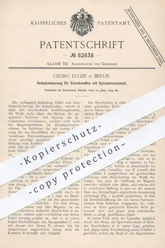 original Patent - Georg Luger , Berlin , 1894 , Sicherung für Schusswaffen | Revolver , Waffen , Pistole , Pistolen !!