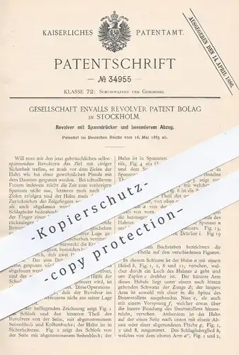 original Patent - Envalls Revolver Patent Bolag , Stockholm , 1885 , Revolver mit Spanndrücker | Waffen , Pistolen !!!