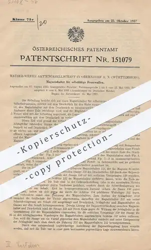 original Patent - Mauser Werke AG , Oberndorf , 1937 , Magazinhalter für Feuerwaffen | Waffen , Revolver , Pistolen !!