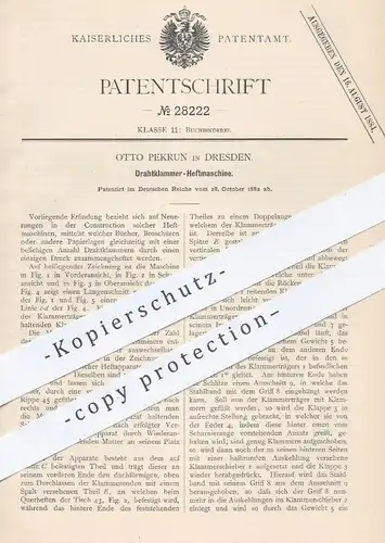 original Patent - Otto Pekrun , Dresden , 1882 , Drahtklammer - Heftmaschine | Buchbinder , Buchbinderei , Papier !!!