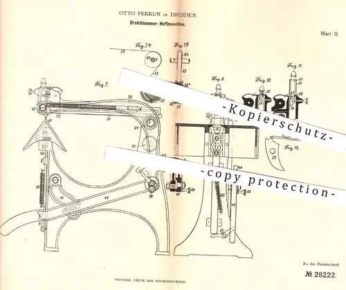 original Patent - Otto Pekrun , Dresden , 1882 , Drahtklammer - Heftmaschine | Buchbinder , Buchbinderei , Papier !!!