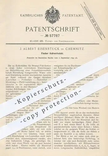 original Patent - L. Albert Eisenstuck , Chemnitz , 1890 , Flacher Kulierwirkstuhl | Strumpf - Herstellung , Strümpfe !!