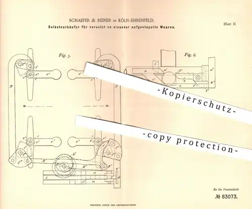 original Patent - Schaeffer & Reiner , Köln Ehrenfeld 1893 , Selbstverkäufer | Verkaufsautomat | Automat mit Münzeinwurf