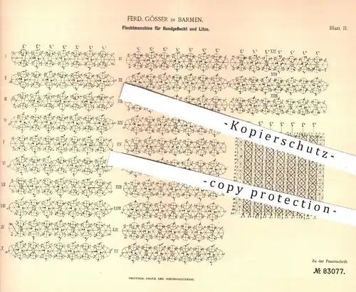 original Patent - F. Gösser , Barmen , 1894 , Flechtmaschine für Rundgeflecht und Litze | Flechten , Geflecht , Stricken