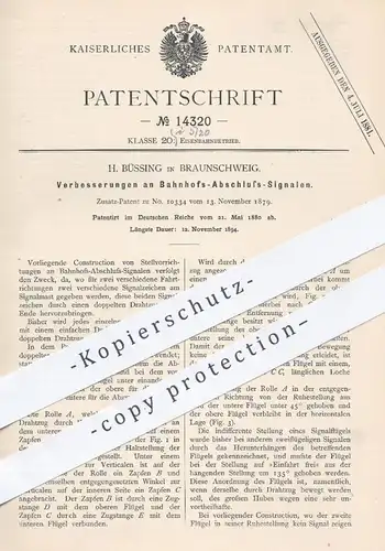 original Patent - H. Büssing , Braunschweig , 1880 , Bahnhofs - Abschluss - Signale | Eisenbahn , Eisenbahnen , Bahnhof