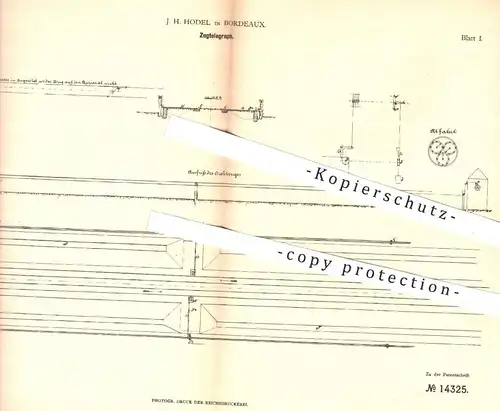 original Patent - J. H. Hodel in Bordeaux , 1880 , Zugtelegraph | Telegraph , Telegraphen , Eisenbahnen , Eisenbahn !