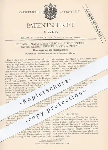 original Patent - Maschinenfabrik u. Eisengießerei | Albert Kiesler & Co. Zittau , 1883 , Gas - Sengmaschinen | Brenner