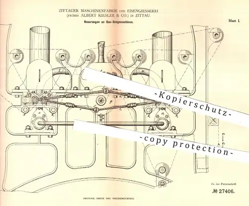 original Patent - Maschinenfabrik u. Eisengießerei | Albert Kiesler & Co. Zittau , 1883 , Gas - Sengmaschinen | Brenner