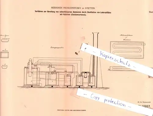 original Patent - Hermann Proschwitzky in Stettin , 1880 , Verfahren zur Bereitung von Ammoniak !!!
