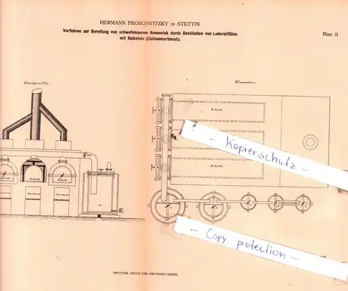 original Patent - Hermann Proschwitzky in Stettin , 1880 , Verfahren zur Bereitung von Ammoniak !!!