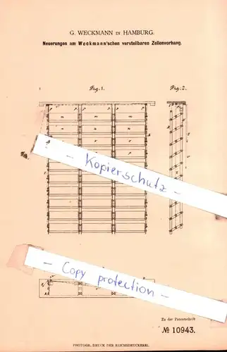 original Patent - W. Weckmann in Hamburg , 1879 , Neuerungen am Weckmann `schen Zellenvorhang !!!