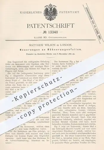 original Patent - Matthew Wilson , London , 1880 , Feilen für Hühneraugen | Feile , Fußpflege , Podologe , Fuß , Füße !!