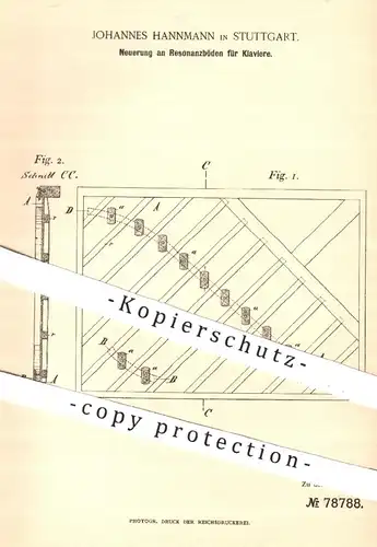 original Patent - Johannes Hannmann , Stuttgart , 1890 , Resonanzboden für Klavier | Piano , Musikinstrumente , Musik !!