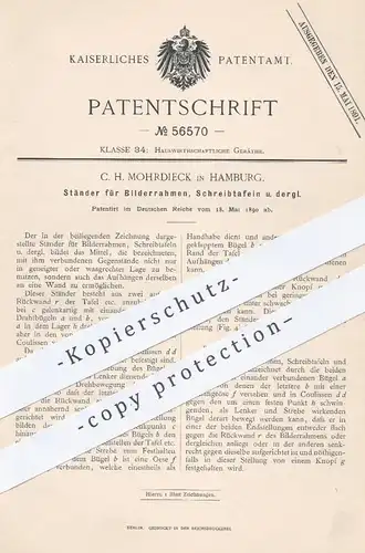 original Patent - C. H. Mohrdieck , Hamburg , 1890 , Ständer bzw. Halter für Bilderrahmen , Schreibtafeln , Rahmen !!