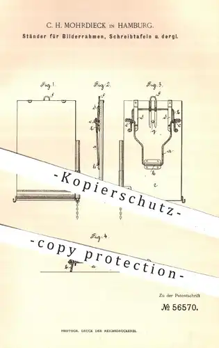 original Patent - C. H. Mohrdieck , Hamburg , 1890 , Ständer bzw. Halter für Bilderrahmen , Schreibtafeln , Rahmen !!