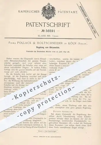 original Patent - Pollack & Holtscheider , Köln , 1890 , Regelung der Uhrpendel | Uhr , Uhren , Pendeluhr , Uhrmacher !!