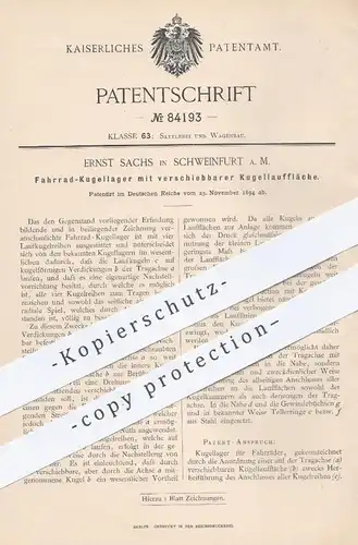 original Patent - Ernst Sachs , Schweinfurt , 1894 , Fahrrad - Kugellager mit verschiebbarer Kugellauffläche | Fahrräder