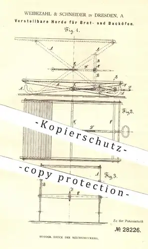 original Patent - Weibezahl & Schneider , Dresden , 1884 , Horde für Bratofen , Backofen | Ofen , Öfen , Kochherd , Herd