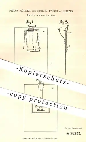 original Patent - Franz Müller , Emil M. Fasch , Leipzig , 1884 , Skripturen - Halter | Papier - Klemmbrett | Klammer