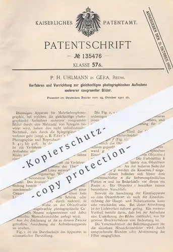 original Patent - P. H. Uhlmann , Gera , 1901 , gleichzeitige Aufnahme mehrerer Fotos | Kamera , Fotograf , Fotokamera !