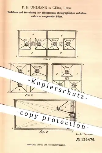 original Patent - P. H. Uhlmann , Gera , 1901 , gleichzeitige Aufnahme mehrerer Fotos | Kamera , Fotograf , Fotokamera !