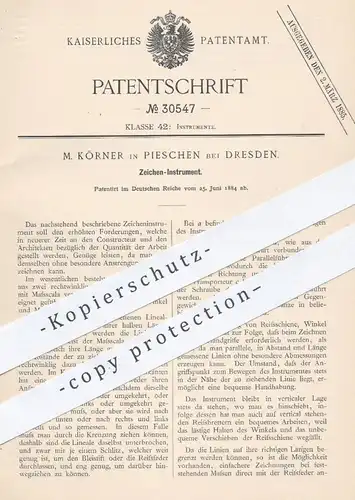 original Patent - M. Körner , Pieschen / Dresden 1884 , Zeichen-Instrument | Zeichnen , Architekt , Bauzeichner , Lineal