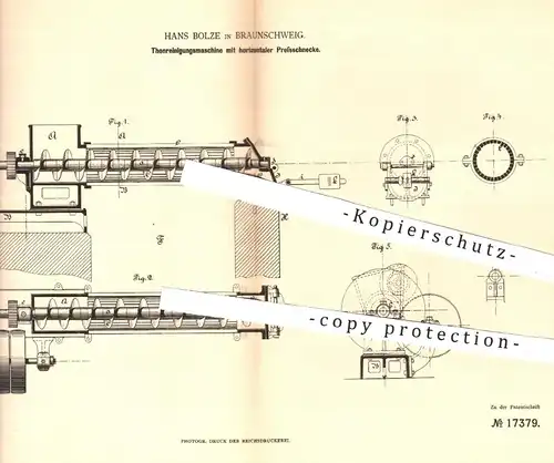 original Patent - Hans Bolze , Braunschweig , 1881 , Tonreinigungsmaschine | Aussondern von Ton , Stein , Holz | Walzen