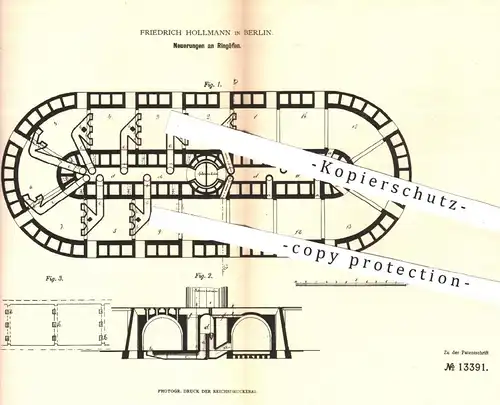 original Patent - Friedrich Hollmann , Berlin 1880 , Ringofen , Ringöfen | Ofen , Öfen , Ofenbauer , Heizung , Brennofen