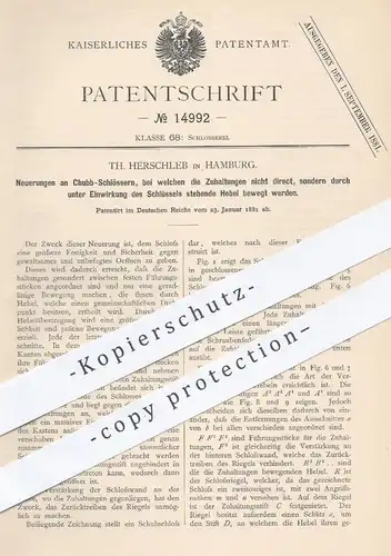 original Patent - Th. Herschleb , Hamburg , 1881 , Chubb Schlösser | Tür - Schloss | Schlosser , Schlüssel , Schlosserei