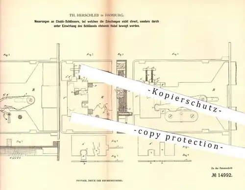 original Patent - Th. Herschleb , Hamburg , 1881 , Chubb Schlösser | Tür - Schloss | Schlosser , Schlüssel , Schlosserei