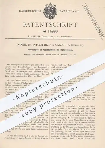 original Patent - Daniel Mc Intosh Reid , Kalkutta , Bengalen / Indien 1881 , Feuerbüchse f. Dampfkessel | Dampfmaschine