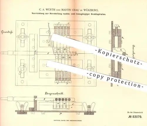 original Patent - C. A. Würth / Martin Grau , Würzburg , 1895 , rechts- und linksgängige Drahtspiralen | Draht , Metall