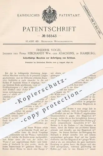 original Patent - Frederik Vogel / Fa. Reichardt Ww. geb. Joachims , Hamburg , 1890 , Hufeisen | Huf , Hufen , Pferde !!