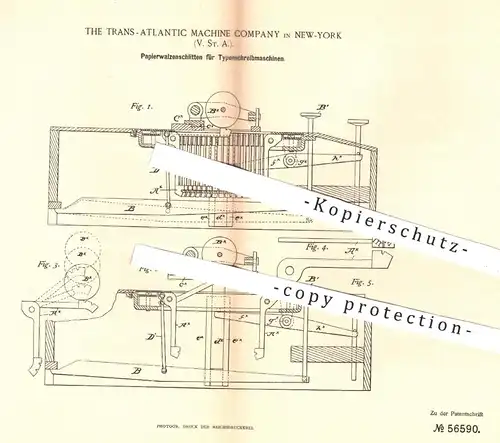 original Patent - Trans Atlantic Machine Company , New York USA , 1890 , Typenrad - Schreibmaschinen | Schreibmaschine !