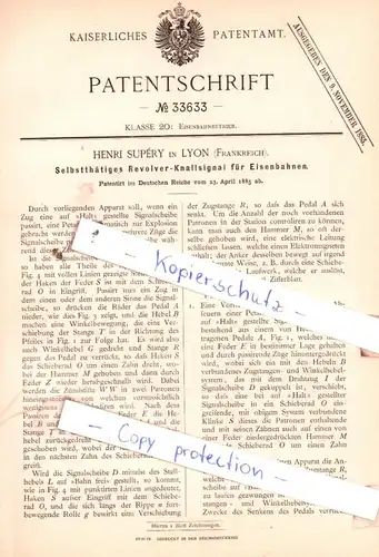 original Patent - Henri Supèry in Lyon , Frankreich , 1885 , Eisenbahnbetrieb !!!