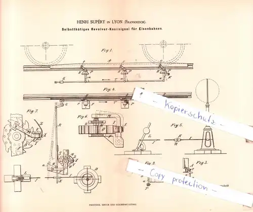 original Patent - Henri Supèry in Lyon , Frankreich , 1885 , Eisenbahnbetrieb !!!