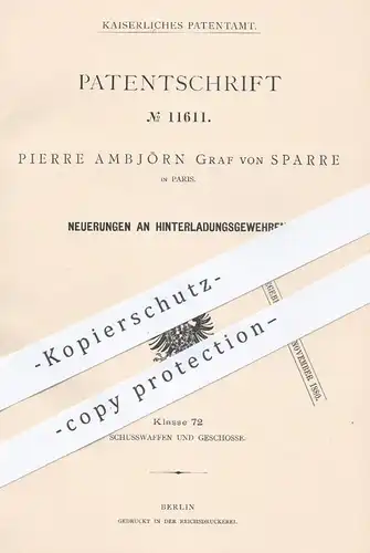 original Patent - Pierre Ambjörn Graf von Sparre , Paris  1880 , Hinterladungsgewehre | Waffen , Jagd , Militär , Gewehr