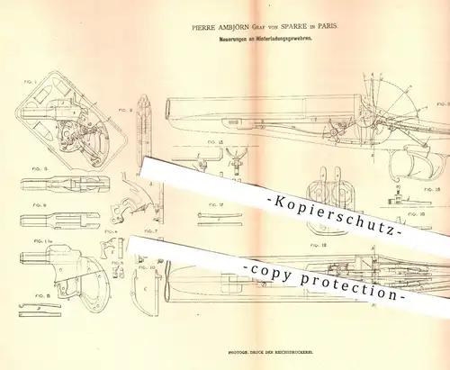 original Patent - Pierre Ambjörn Graf von Sparre , Paris  1880 , Hinterladungsgewehre | Waffen , Jagd , Militär , Gewehr