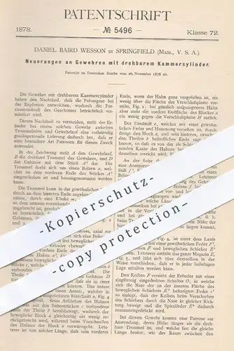 original Patent - Daniel Baird Wesson , Springfield USA , 1878 , Gewehre mit drehbarem Kammerzylinder | Gewehr , Waffen