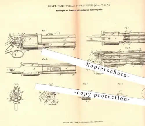 original Patent - Daniel Baird Wesson , Springfield USA , 1878 , Gewehre mit drehbarem Kammerzylinder | Gewehr , Waffen