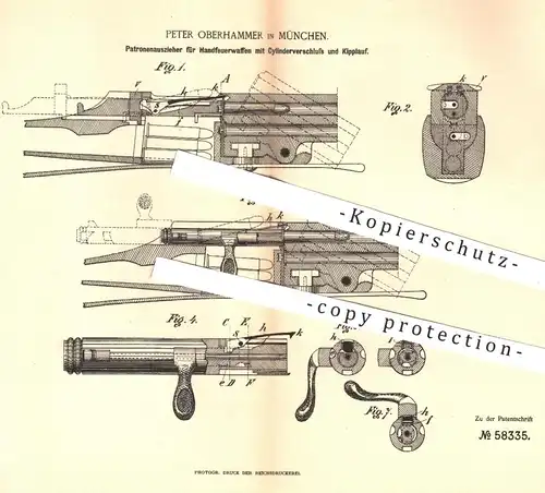 original Patent - Peter Oberhammer , München , 1891 , Patronenauszieher für Handfeuerwaffen | Waffen , Militär , Gewehr