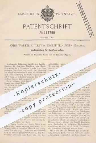original Patent - John Walter Ottley , Englefield Green England 1899 , Laufbekleidung für Handfeuerwaffen | Waffen !!!